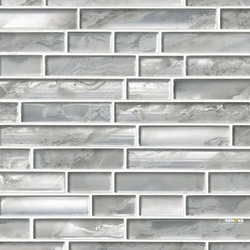 SILVER CANVAS GLASS INTERLOCKING PATTERN MOSAIC 8MM