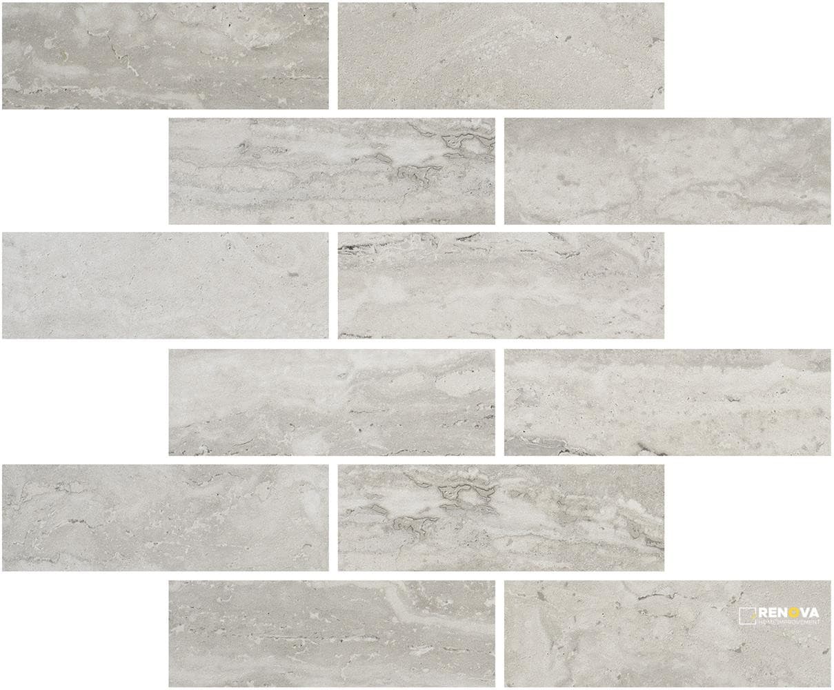 PORTOBELLO TIVOLI SILVER 2X6 STAGGERED MOSAIC MATTE .92 SF/SHT