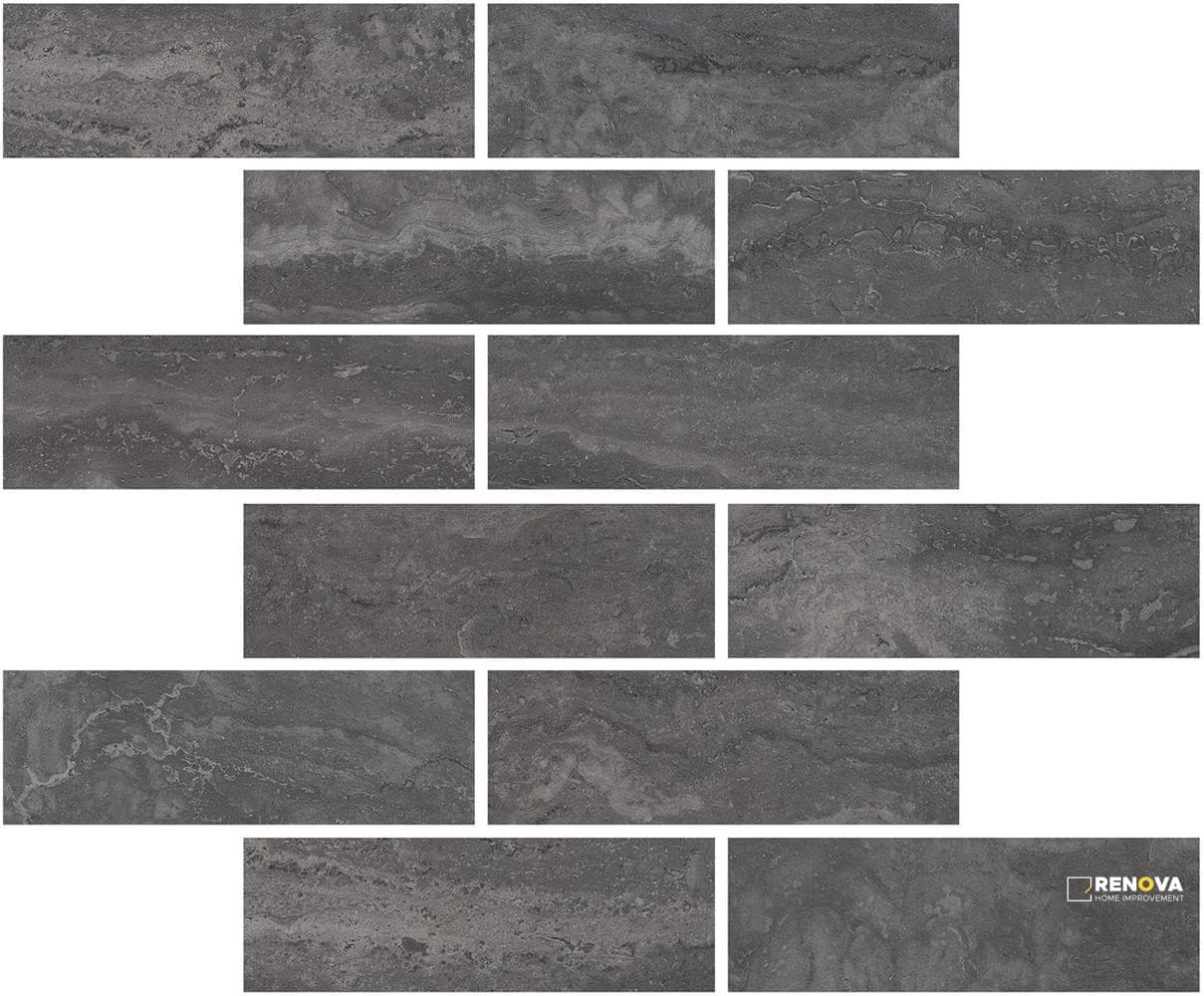 PORTOBELLO TIVOLI CHARCOAL 2X6 STAGGERED MOSAIC MATTE .92 SF/SHT