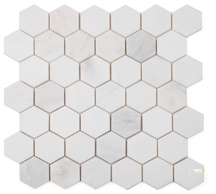 HEXAGON SNOW WHITE POLISHED MOSAIC 2" X 2"
