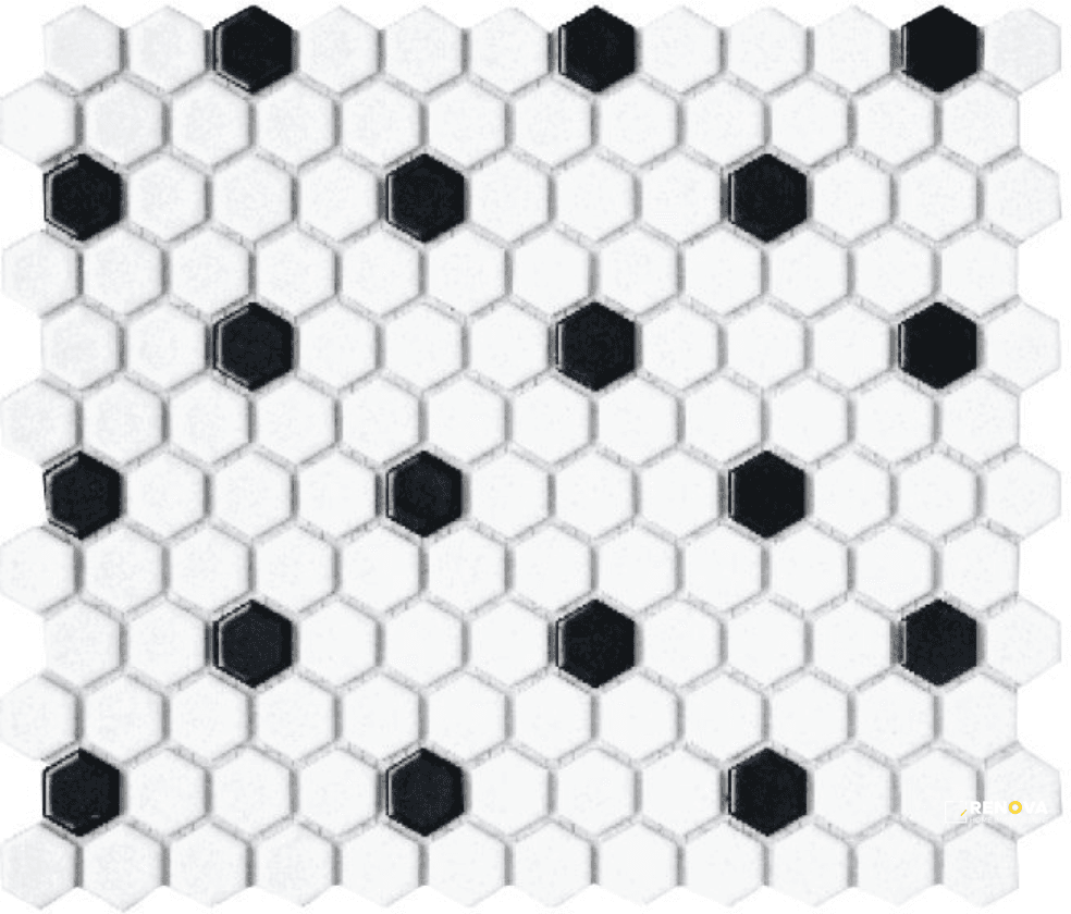 CC MOSAICS MATTE WHITE/BLACK HEXAGON MOSAIC 1X1