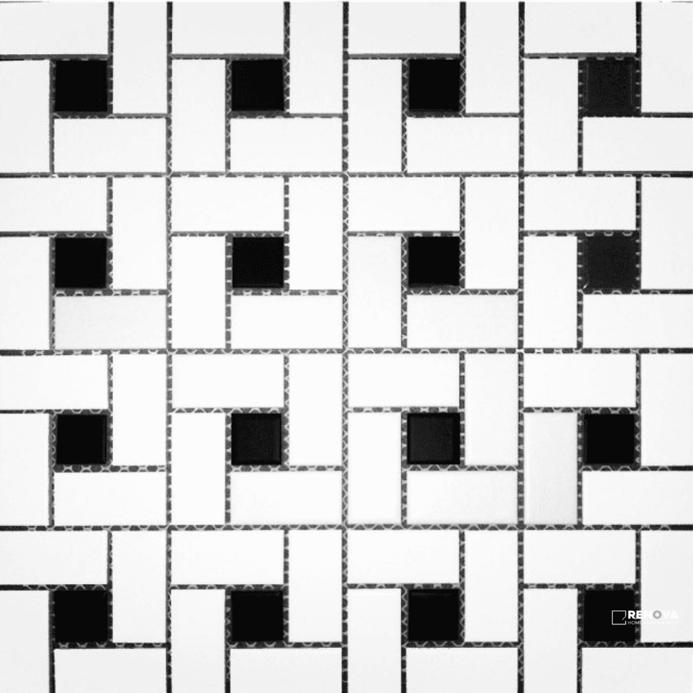 CC MOSAICS MATTE WHITE W/ BLACK DOT PINWHEEL MOSAIC