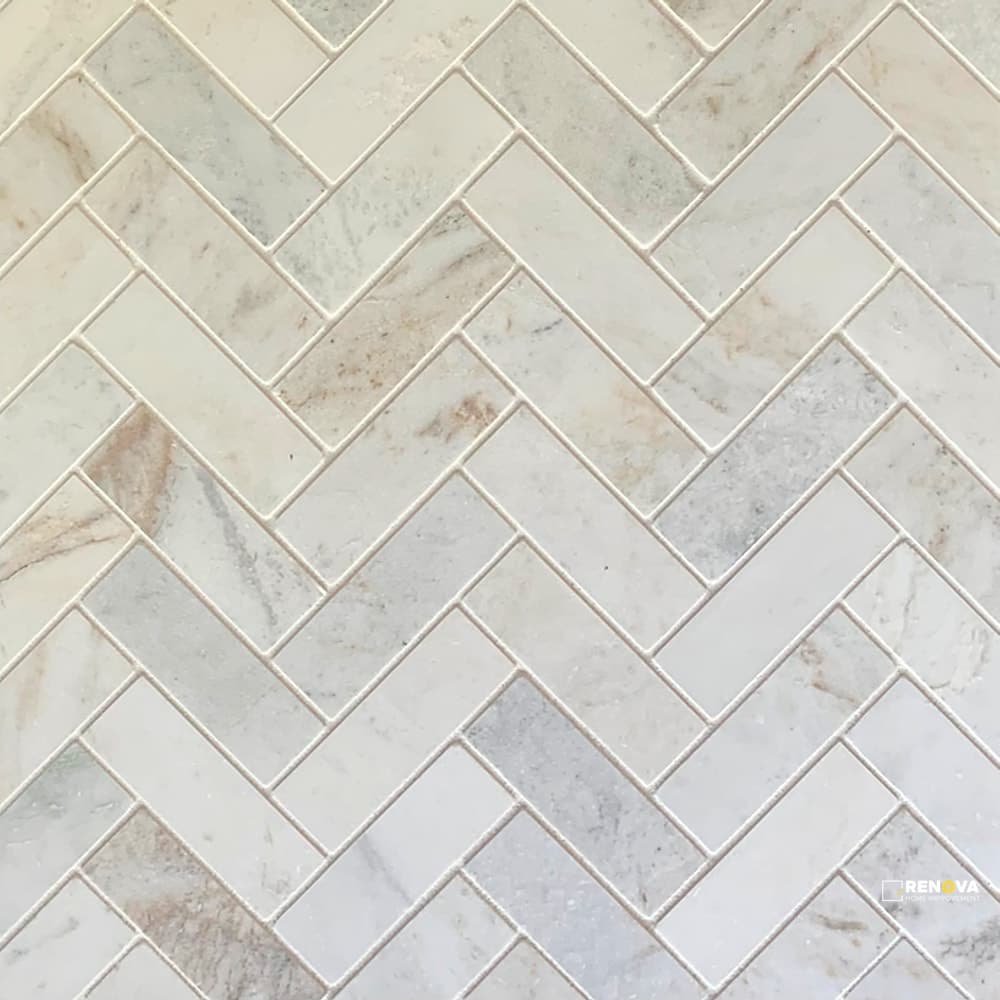 CASHMERE WHITE STONE ESSENTIALS HONED HERRINGBONE MOSAIC 1" X 3"