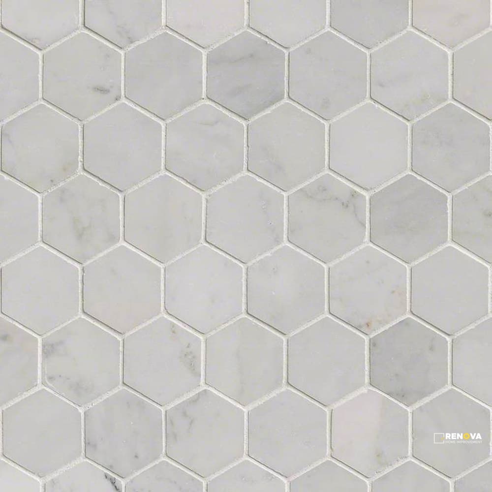 CARRARA WHITE POLISHED HEXAGON MOSAIC 2"