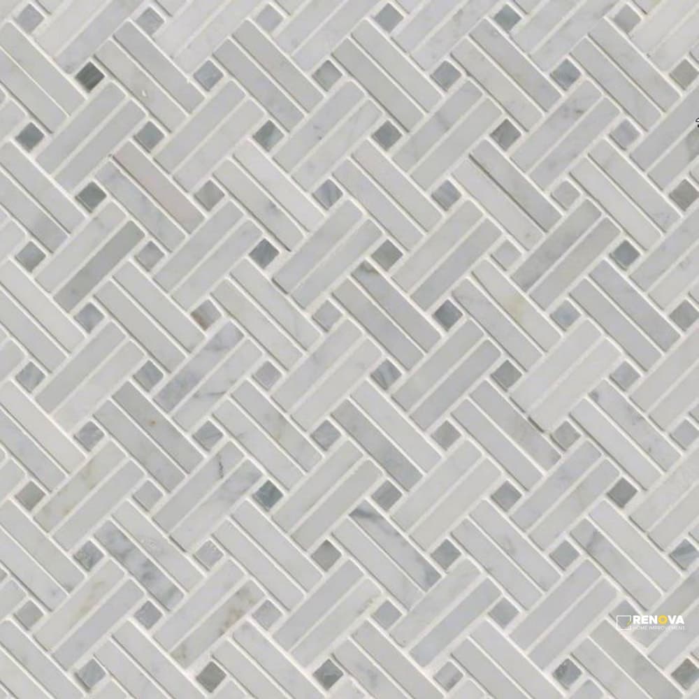 CARRARA WHITE POLISHED BASKETWEAVE PATTERN MOSAIC