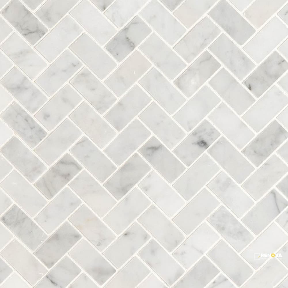 CARRARA WHITE HERRINGBONE HONED 1X2