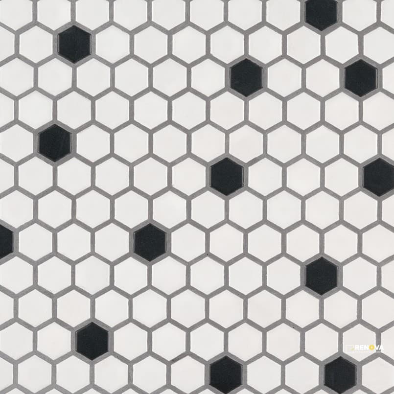 RETRO BIANCO BLACK AND WHITE 1" HEXAGON MATTE ( 12.9 SF PER BOX ) - SMOT-PT-RETBIANER-1HEXM