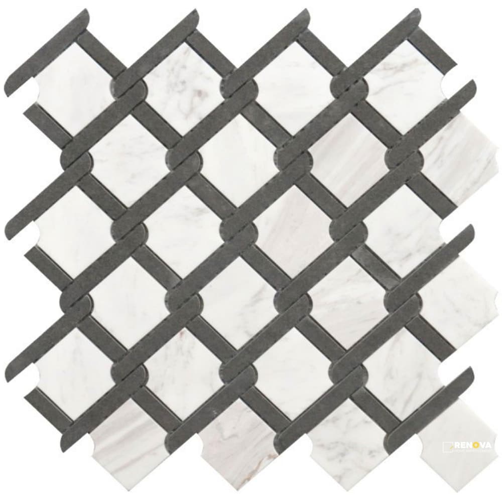 ROCKART MEDALLION BLACK/WHITE MARBLE MOSAIC 12" X 12"
