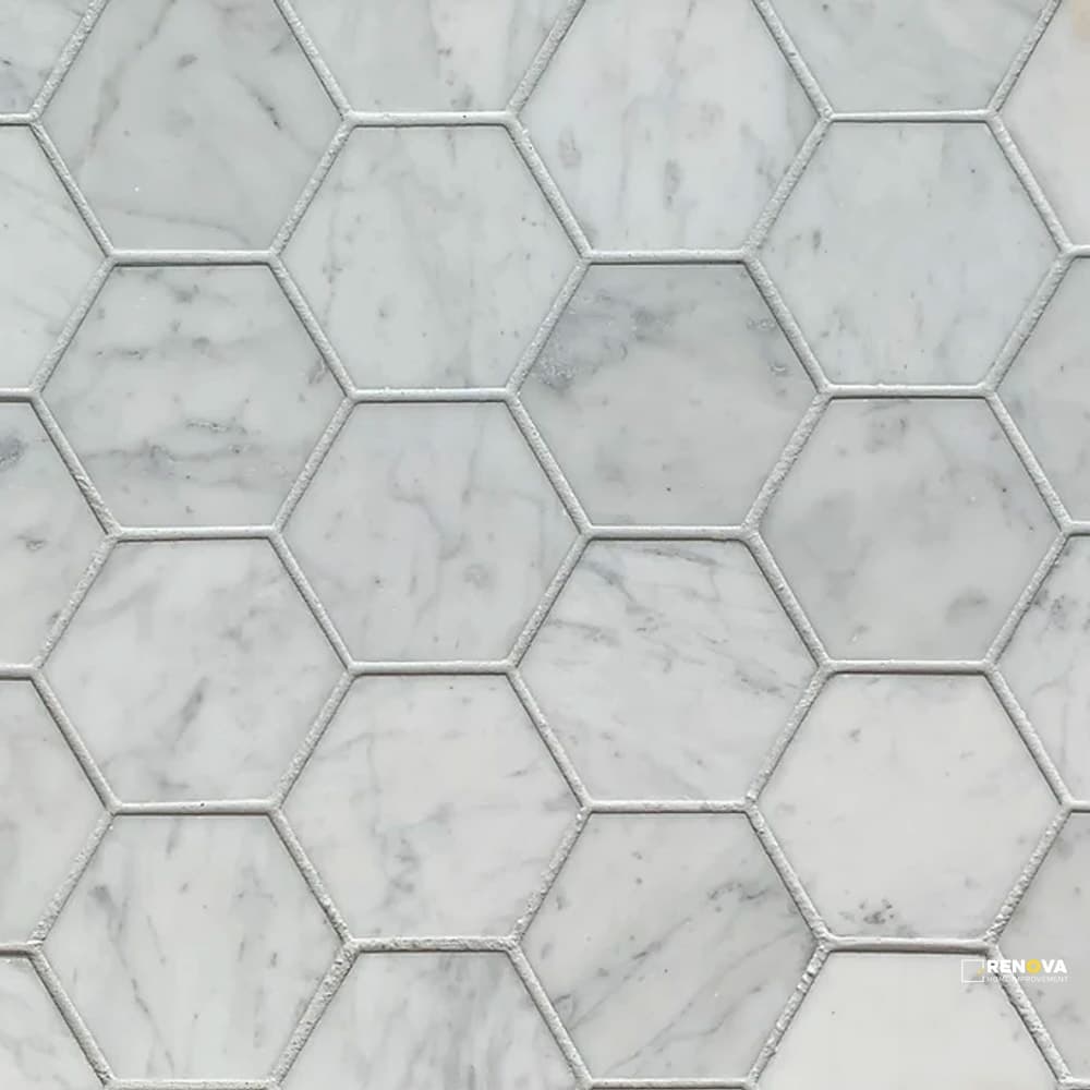 BIANCO CARRARA STONE ESSENTIALS HONED HEXAGON MOSAIC 3"