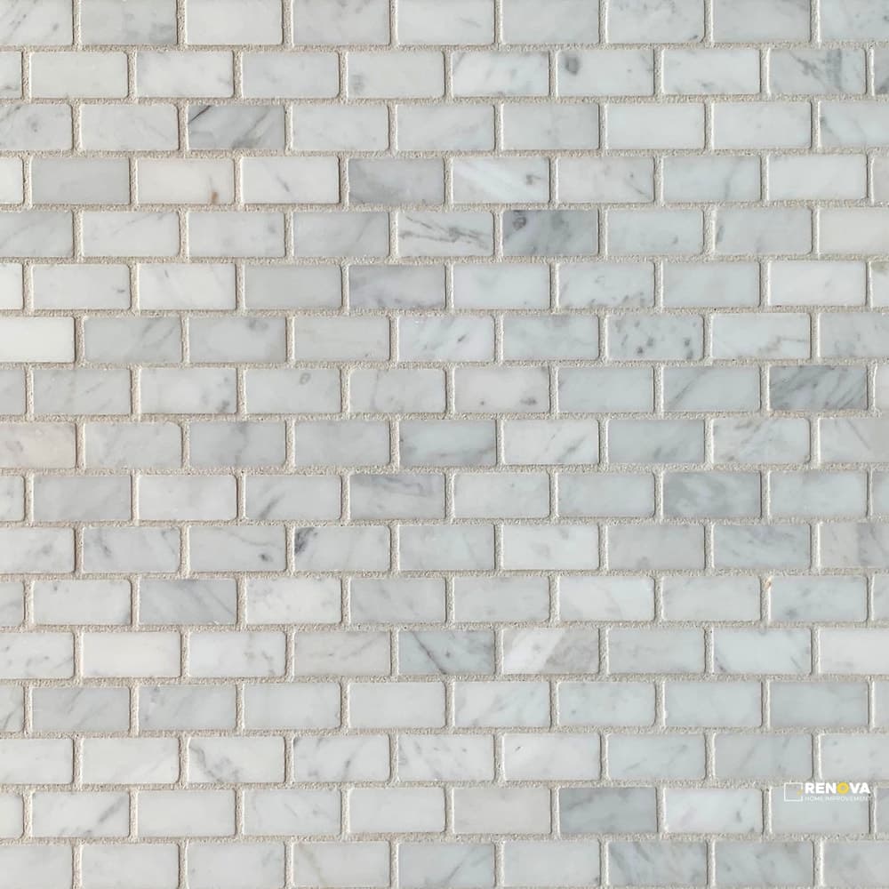 BIANCO CARRARA STONE ESSENTIALS HONED MINI BRICK MOSAIC 5/8" X 1-1/4"