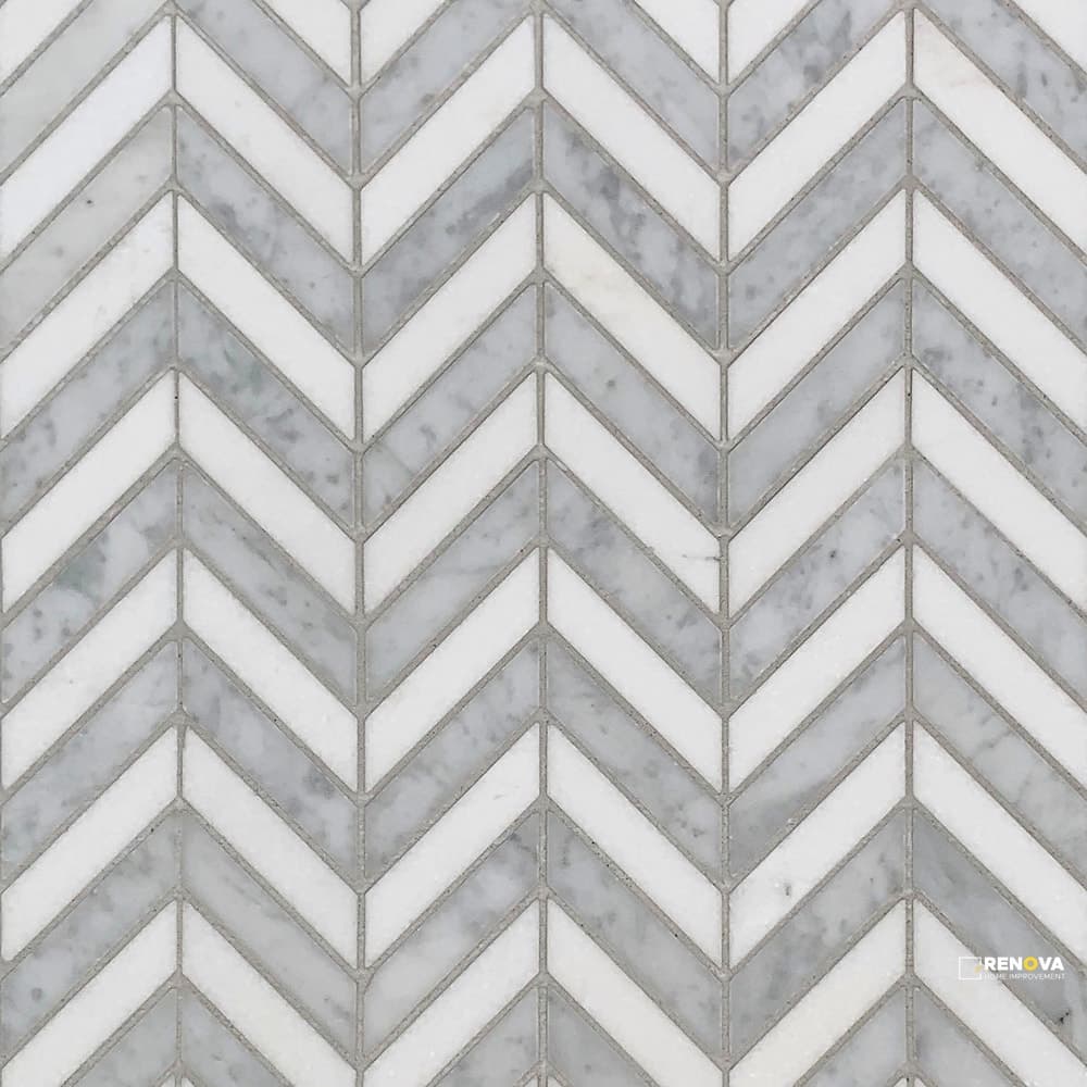 BIANCO CARRARA/THASSOS STONE ESSENTIALS HONED CHEVRON MOSAIC 5/8" X 2-1/2"