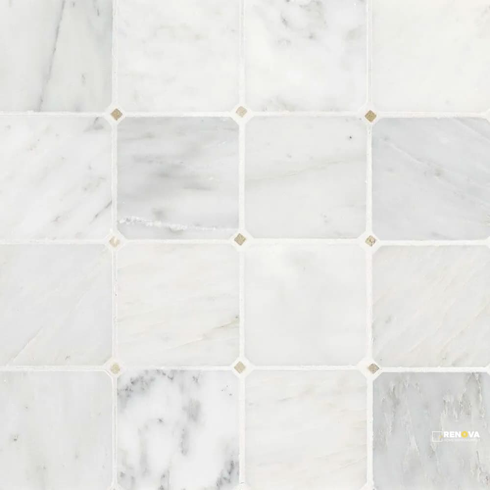 CHAPTER 15 - STATUARIO OCTAGON BOTTICINO DOT MOSAIC 11-1/4" X 11-1/4"