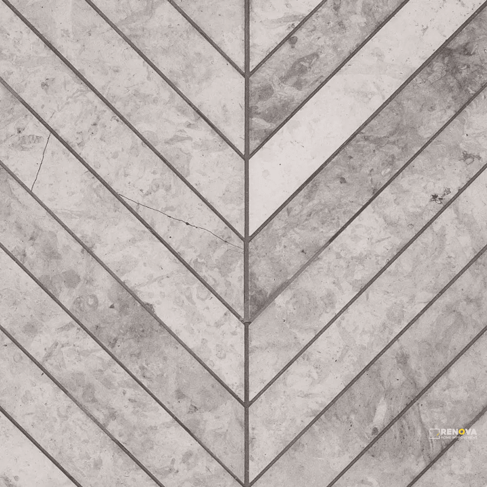 CHAPTER 18 - ROTUNDA TUNISIAN GREY 2" X 10" CHEVRON MOSAIC ON 10-1/2" X 14" - FLOJEF538