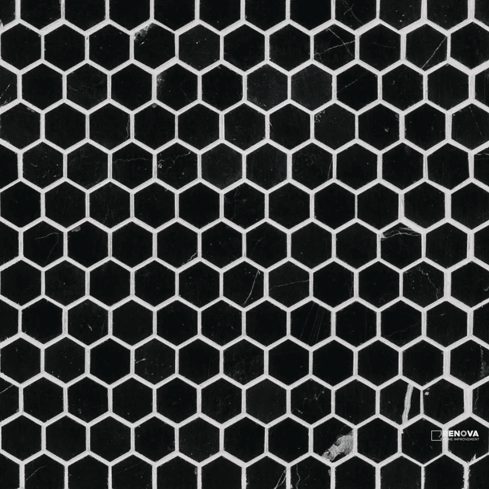 CHAPTER 18 - ROTUNDA NERO MARQUINA 1" HEXAGON MOSAIC ON 10-3/4" X 11-3/8" - FLOJEF515