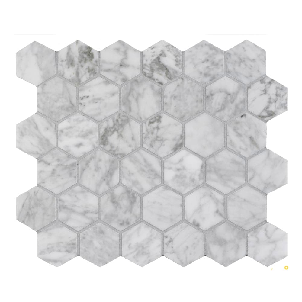 BIANCO CARRARA POLISHED HEX MOSAIC 2" X 2"