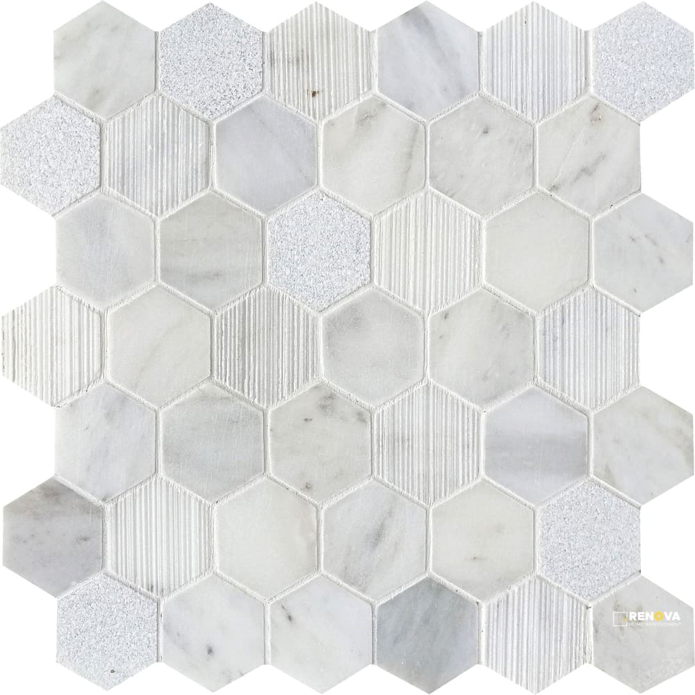 CALACATTA GRIS HONED MULTI FINISH HEX MOSAIC 2" X 2"