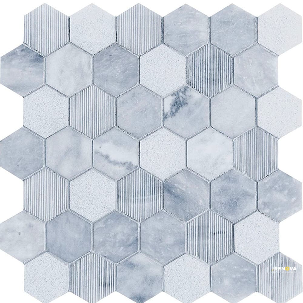 SKY BLUE HONED MULTI FINISH HEX MOSAIC 2" X 2"