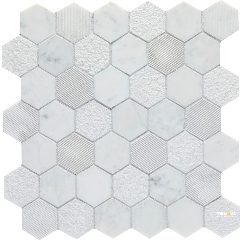 BIANCO VENATINO HONED MULTI FINISH HEX MOSAIC 2" X 2"