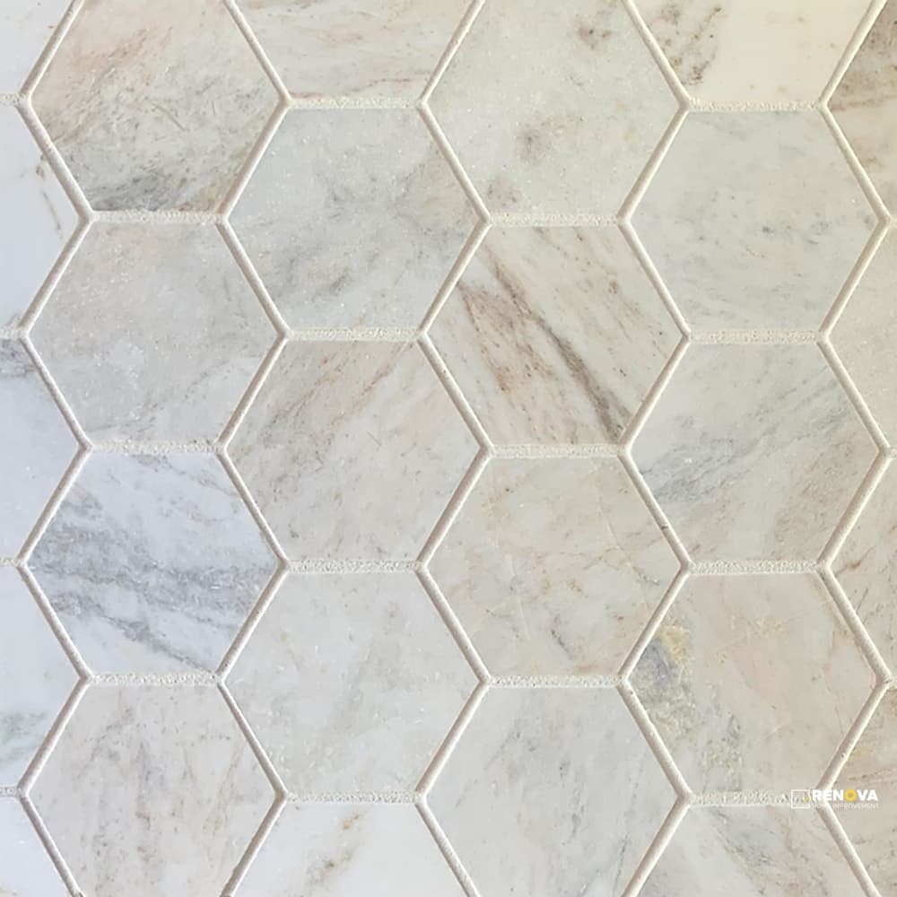 CASHMERE WHITE STONE ESSENTIALS HONED HEXAGON MOSAIC 3"