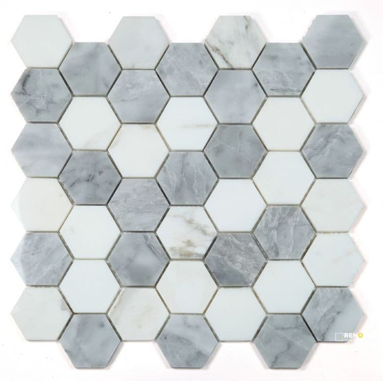 HEXAGON CITY GREY MOSAIC 2" X 2"