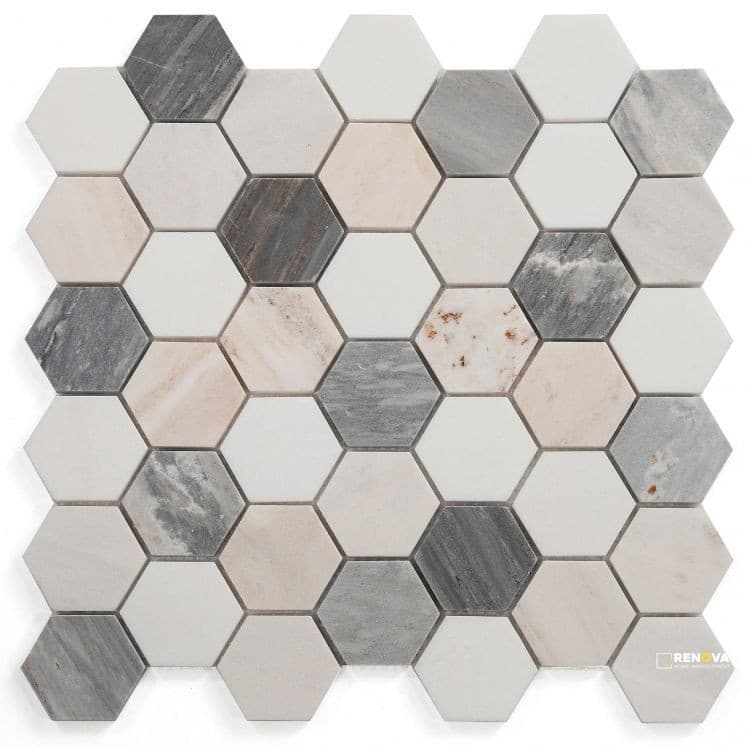 HEXAGON BEACH MOSAIC 2" X 2"