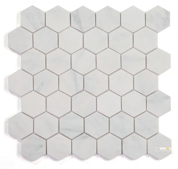 HEXAGON SNOW WHITE HONED MOSAIC 2" X 2"