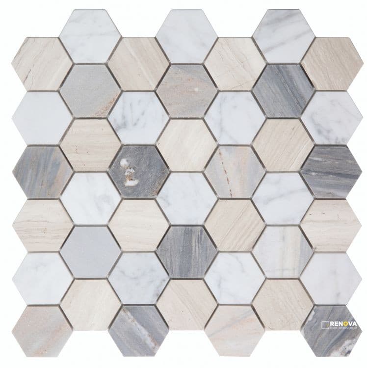 HEXAGON BLUE LARGE MOSAIC 4" X 4"
