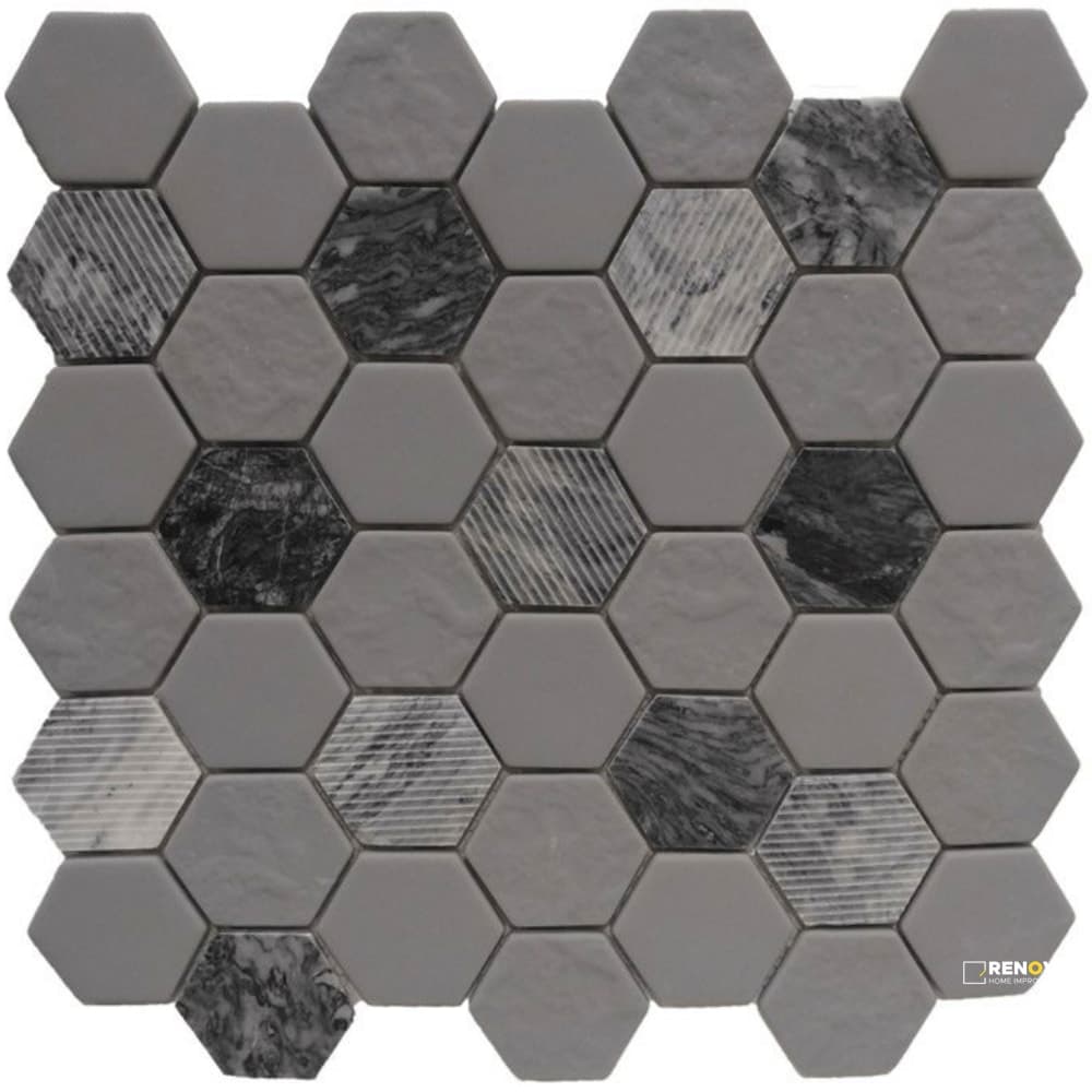 ROCKART GRAY GRANITE HEXAGON MOSAIC 12" X 12"