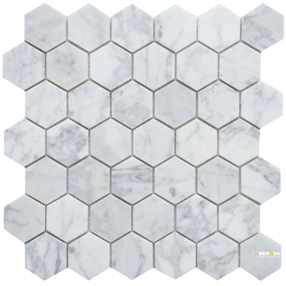 ROCKART CARRARA MARBLE HEXAGON MOSAIC 2" X 2"