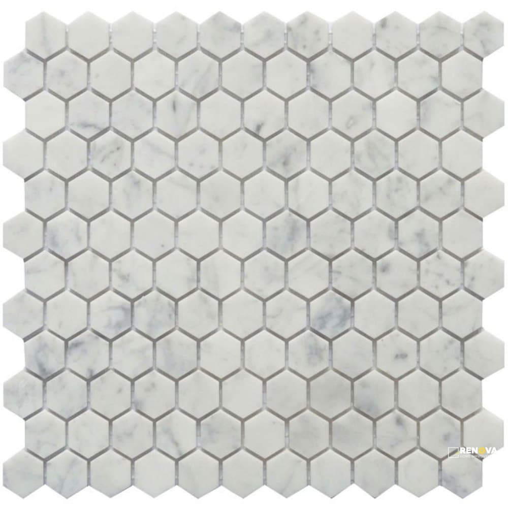 ROCKART CARRARA MARBLE HEXAGON MOSAIC 1" X 1"