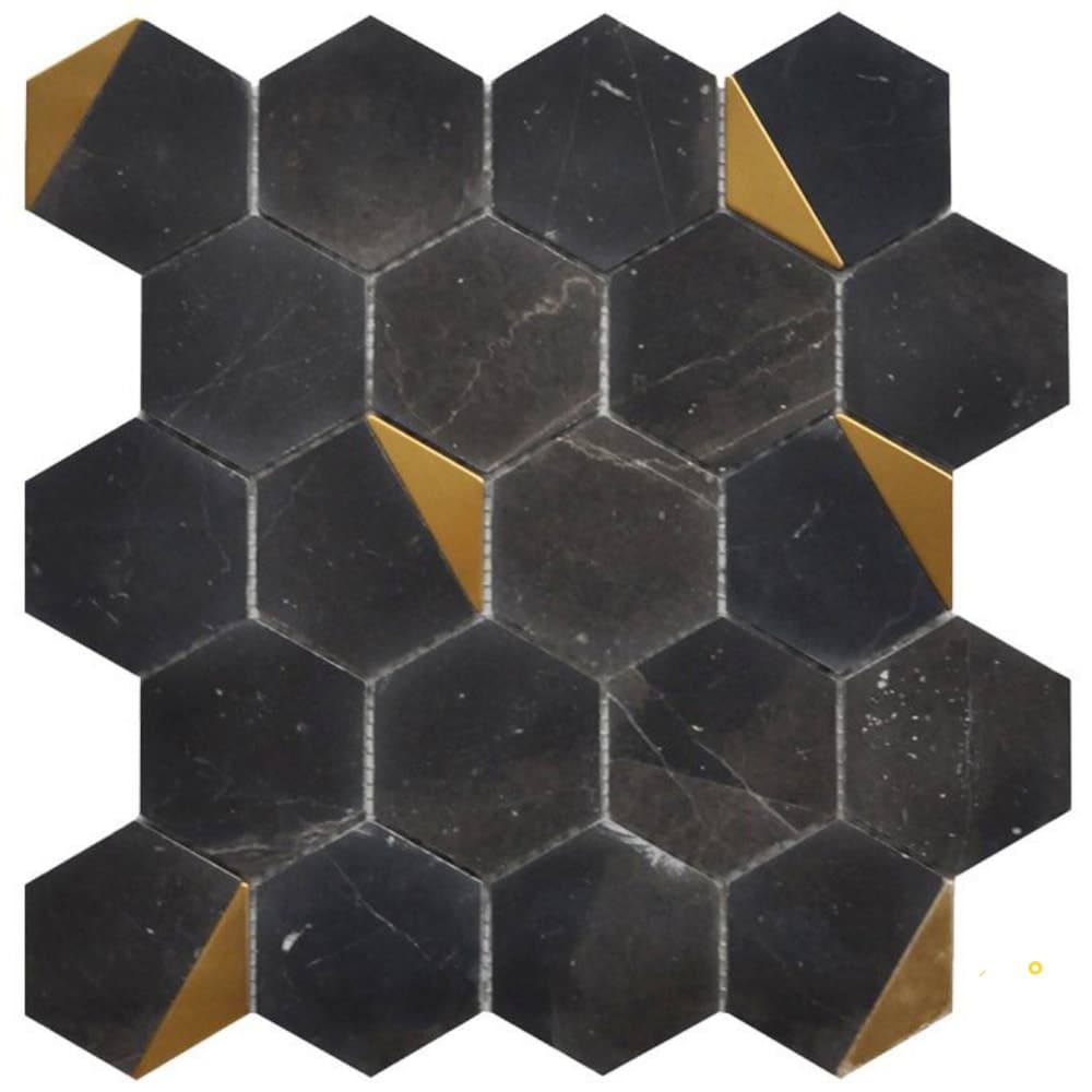 ROCKART NERO MARQUINA HEXAGON MOSAIC 12" X 13"