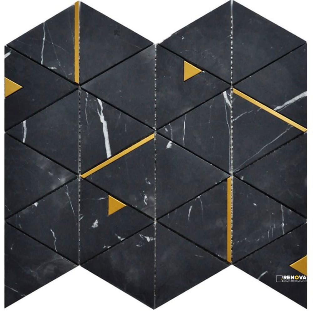 ROCKART NERO MARQUINA TRIANGLE MOSAIC 12" X 14"