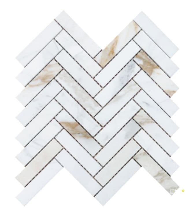 HERRINGBONE CALACATTA GOLD HONED MOSAIC 11.25" X 11.25"