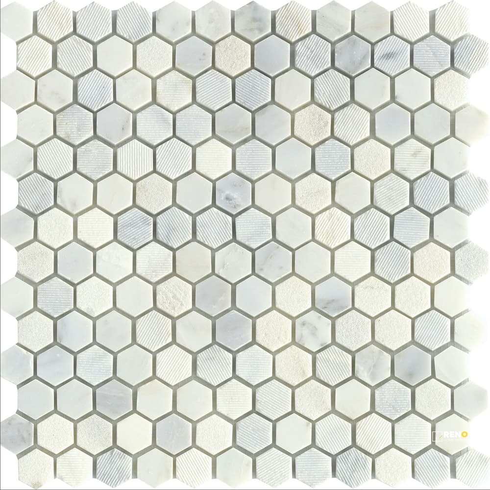MARBLE WINTER FROST 1INCH HEXAGON MIX MOSAIC 12X12