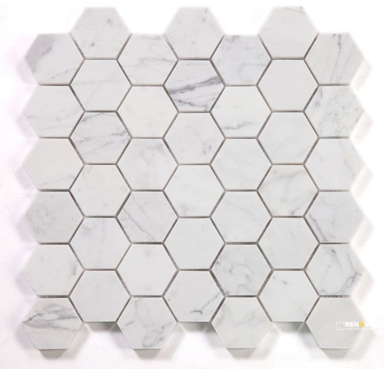 HEXAGON CALACATTA WHITE POLISHED MOSAIC 2" X 2"