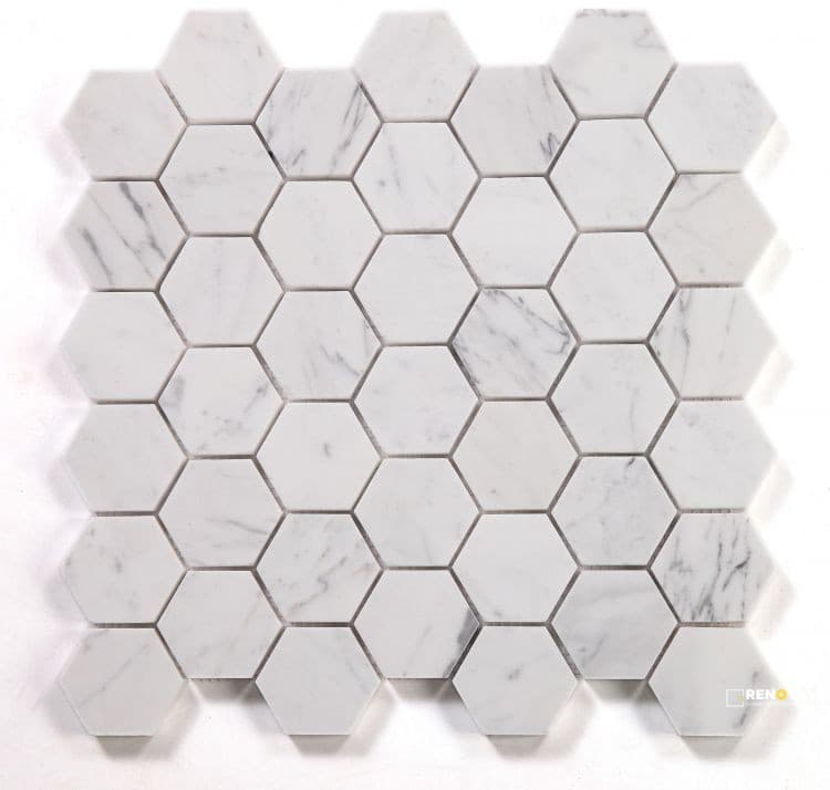 HEXAGON CALACATTA WHITE HONED MOSAIC 2" X 2"