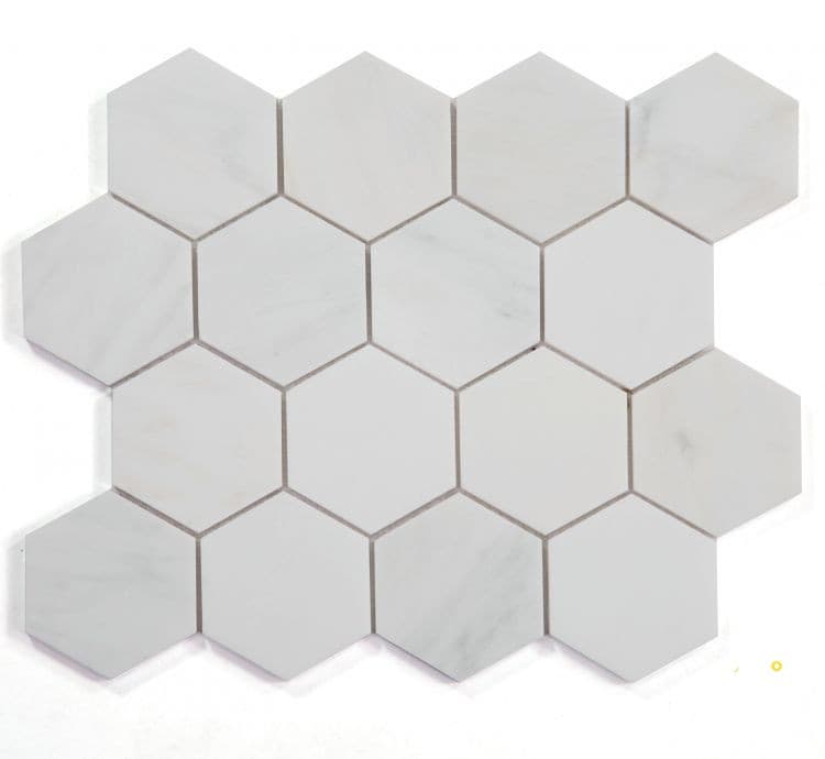 HEXAGON SNOW WHITE HONED MOSAIC 3" X 3"