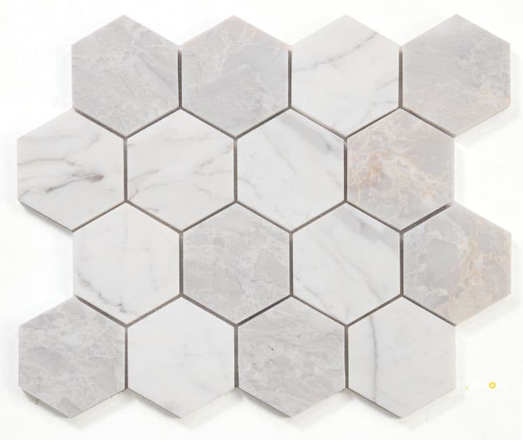 HEXAGON CITY GREY MOSAIC 3" X 3"