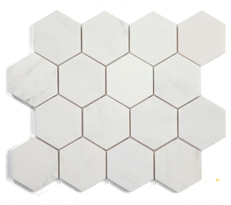HEXAGON SNOW WHITE POLISHED MOSAIC 3" X 3"