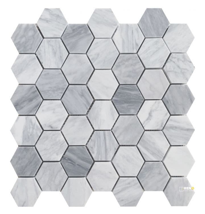 HEXAGON MIX GREY HONED MOSAIC 2" X 2"