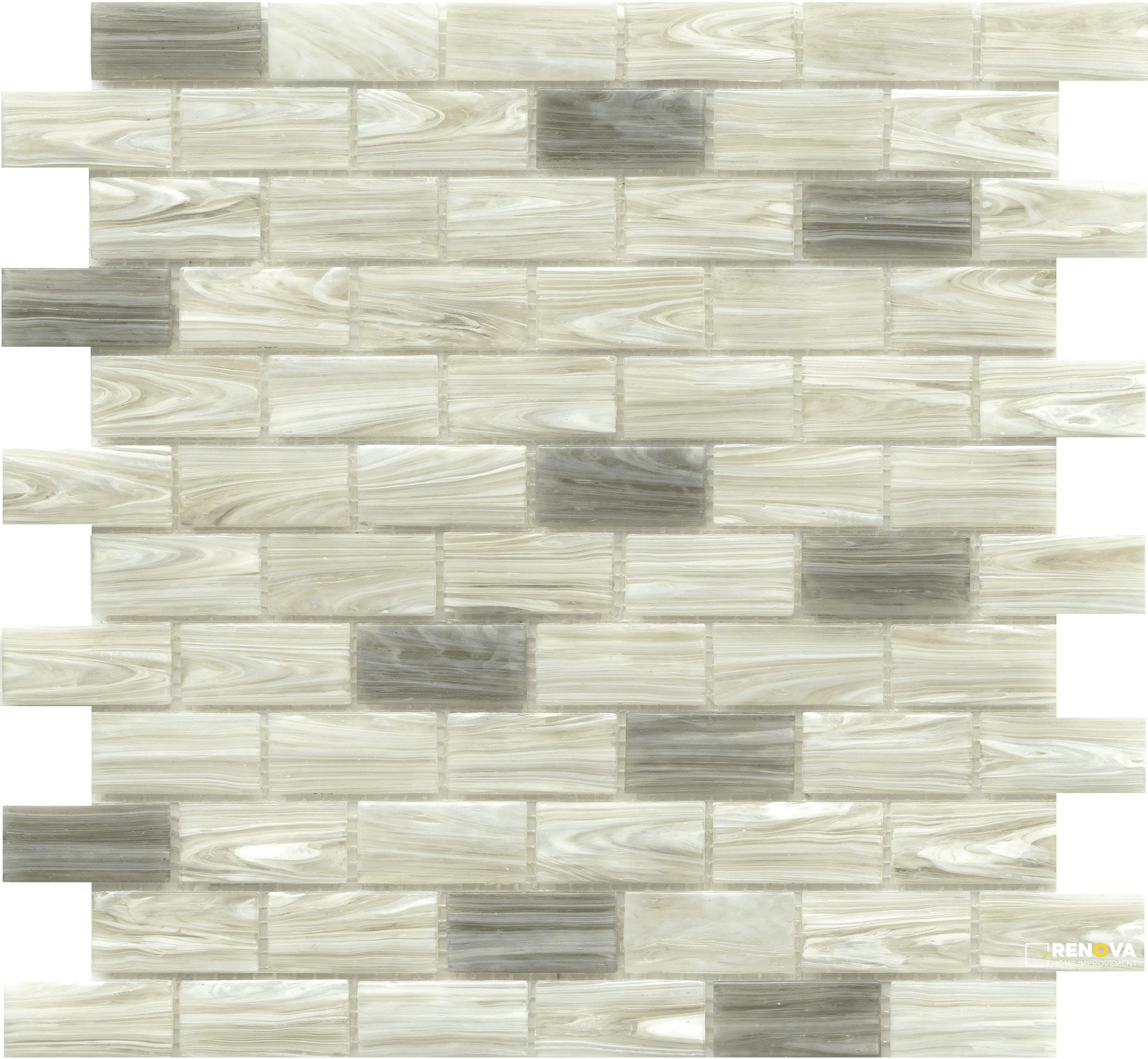 SWIRL GLOSSY GLASS 1X2 OFFSET MOSAIC ON 12X12