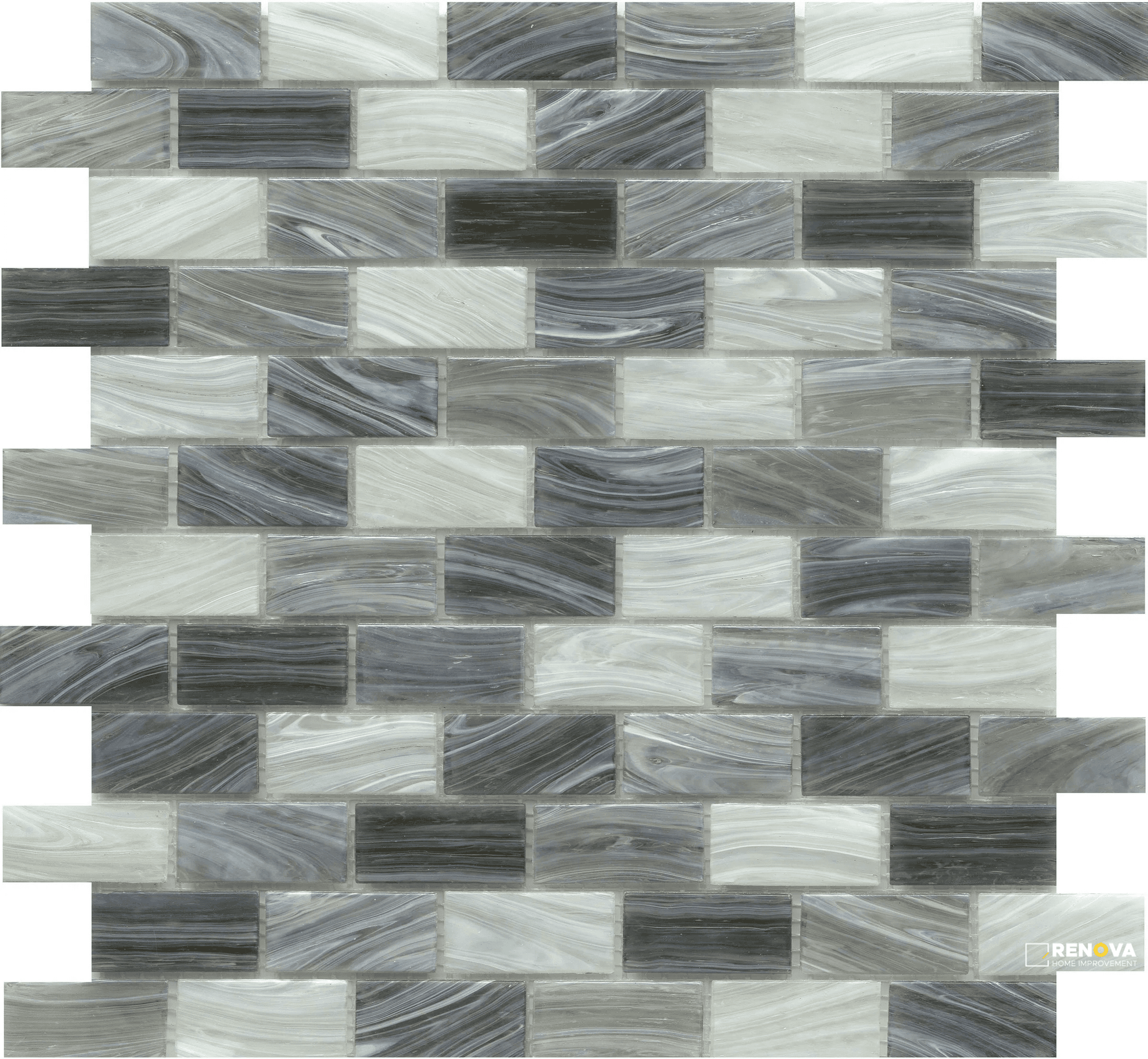 SWIRL GLOSSY GLASS 1X2 OFFSET MOSAIC ON 12X12