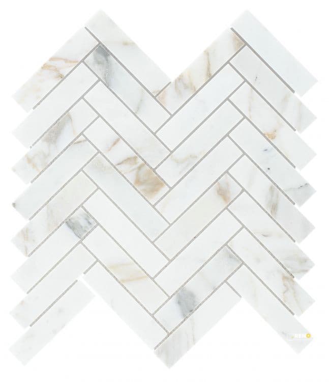 HERRINGBONE CALACATTA GOLD POLISHED MOSAIC 11.25" X 11.25"