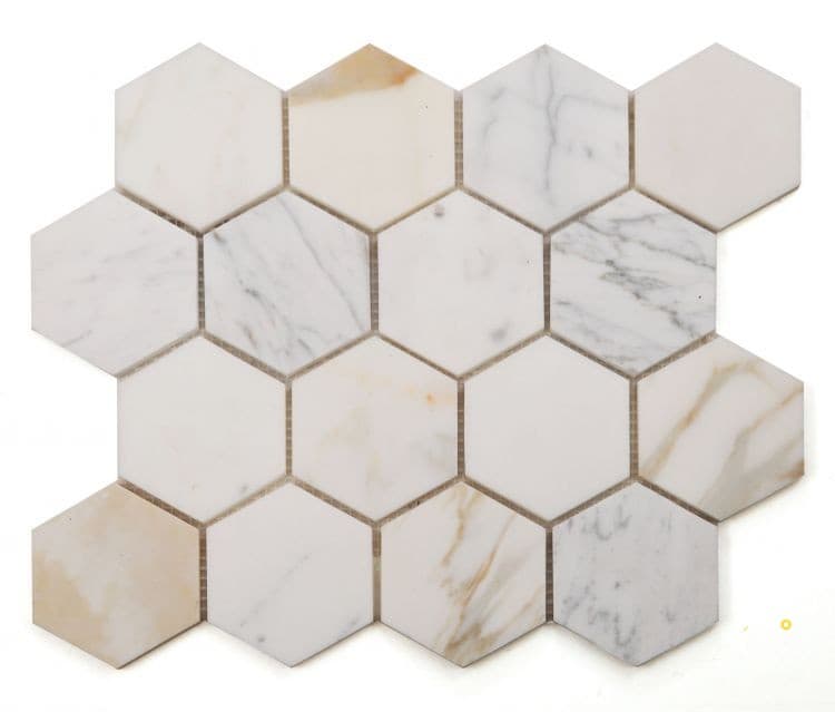 HEXAGON CALACATTA GOLD HONED MOSAIC 3" X 3"