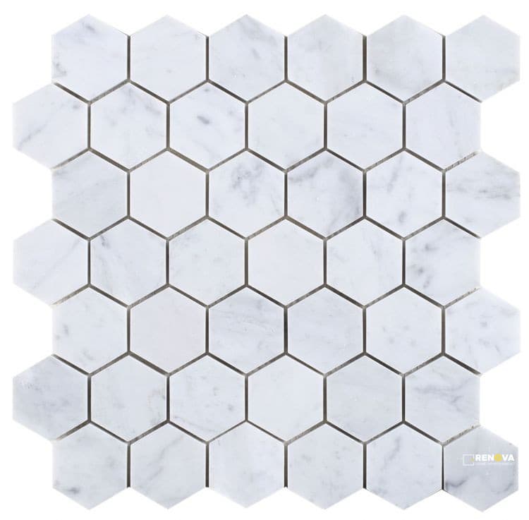 HEXAGON CARRARA HONED MOSAIC 2" X 2"