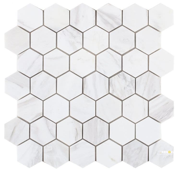 HEXAGON CARRARA POLISHED MOSAIC 2" X 2"