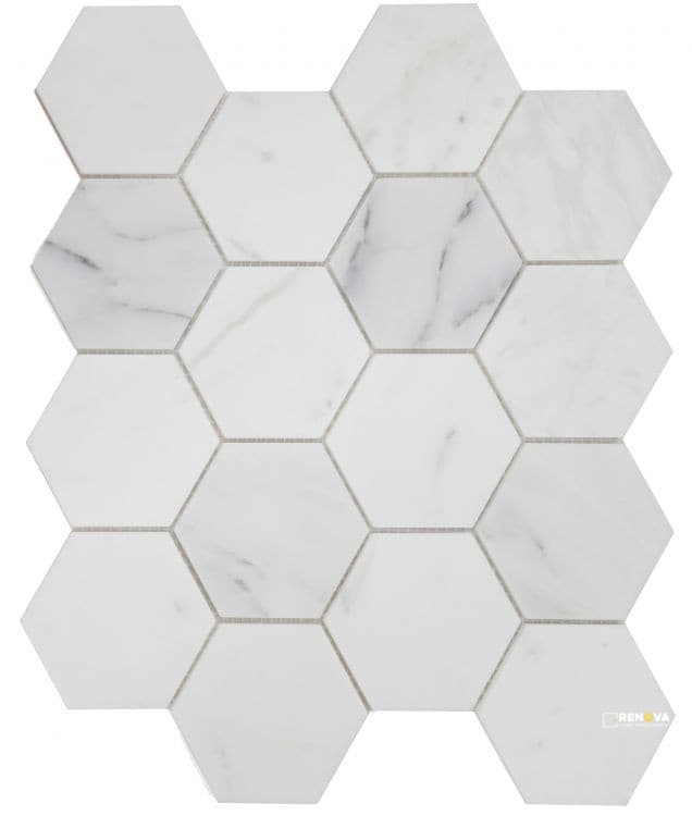 HEXAGON CALACATTA WHITE HONED MOSAIC 3" X 3"