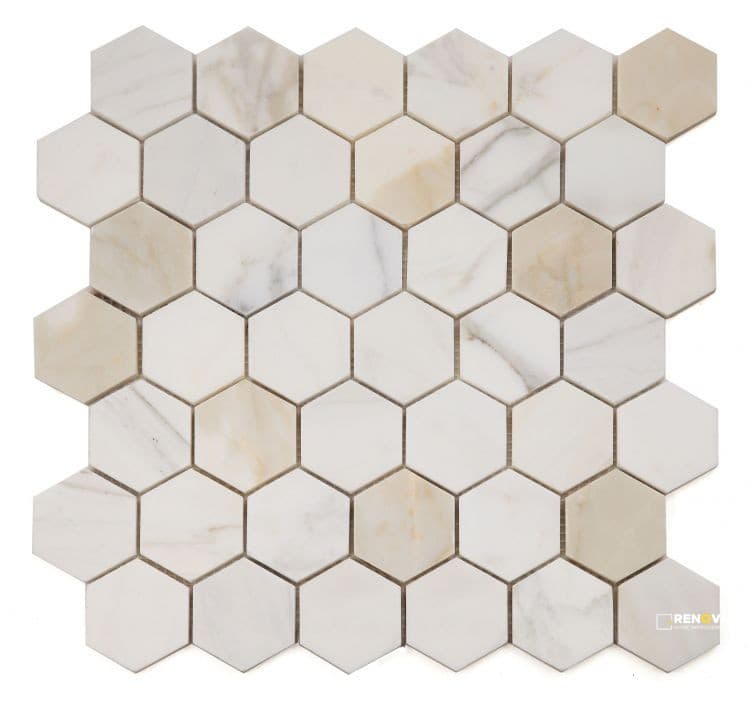 HEXAGON CALACATTA GOLD HONED MOSAIC 2" X 2"