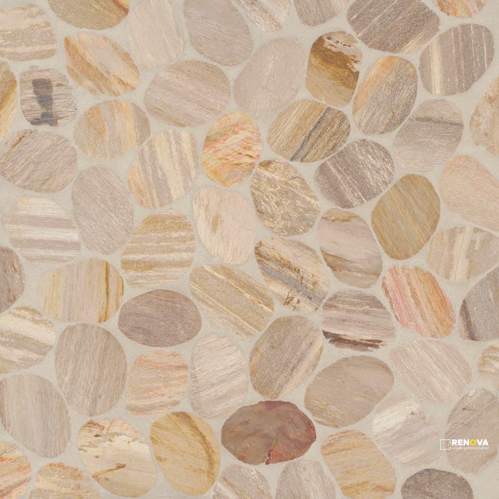WATERBROOK FOSSIL WOOD MEDIUM SLICED PEBBLE MOSAIC