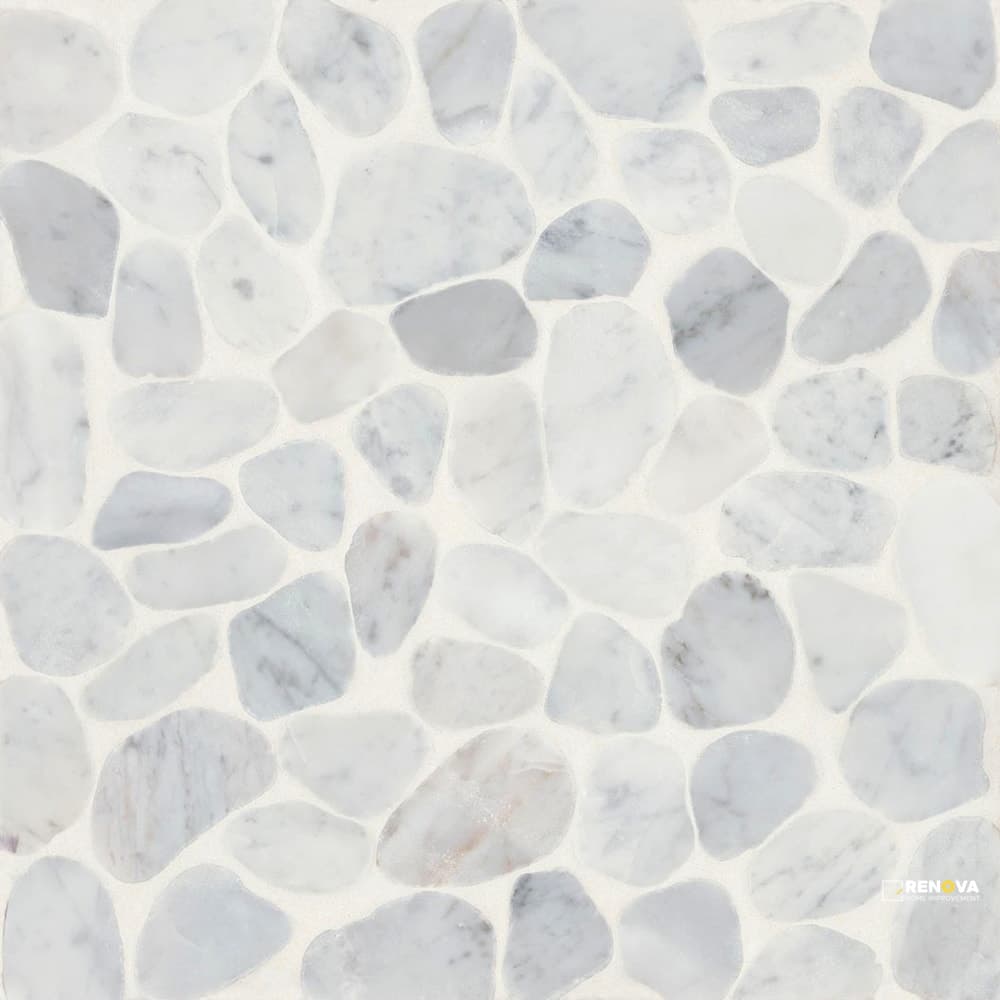 WATERBROOK WHITE CARRARA MEDIUM SLICED PEBBLE MOSAIC